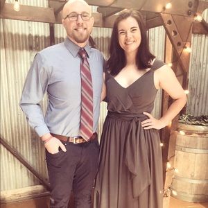 Steel Gray A-Line V-neck Floor-Length Chiffon Bridesmaid Dress size 14